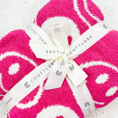 Hot Pink Happy Face Cozy Blanket