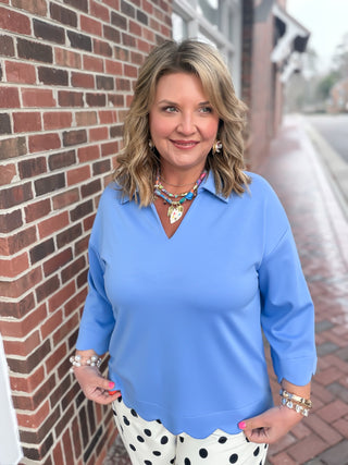 blue scallop hem top