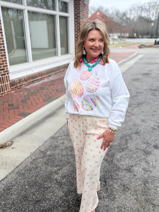 pink polka dot pants