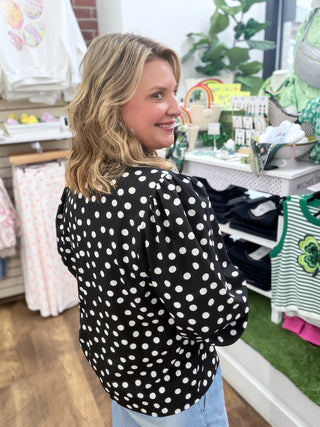 Midnight Charm Polka Dot Ruffle Blouse