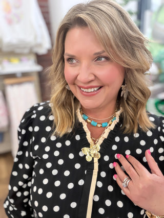 Midnight Charm Polka Dot Ruffle Blouse