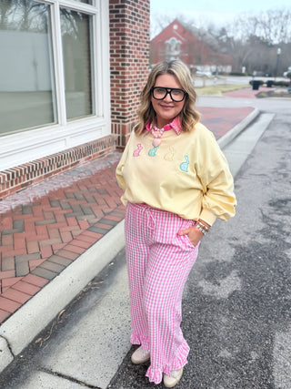 pink and white gingham pants