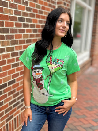 Queen Of Sparkles | Snowman Holding A Martini Tee