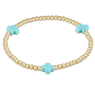 Signature Cross Gold Pattern Bead Bracelet - Turquoise