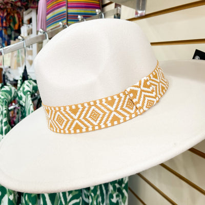 Cream Rhombus Pattern Band Fedora Hat
