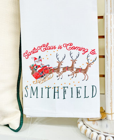 Santa Claus is Coming to Smithfield Tea Towel
