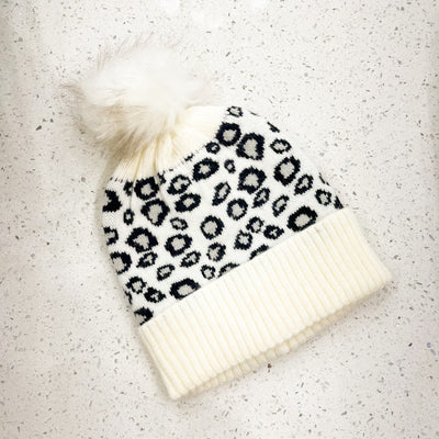 Leopard Print Beanie W/PomPom