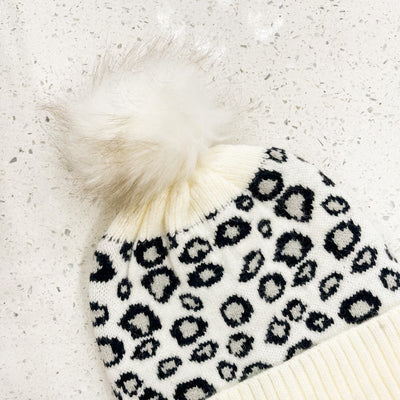 Leopard Print Beanie W/PomPom