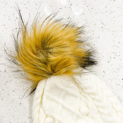 Ivory Knit Fuzzy Pompom Beanie
