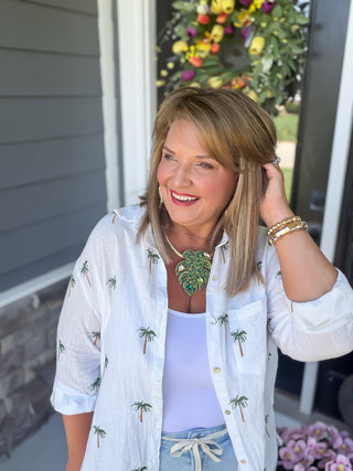 Riviera Palm Embroidered Blouse