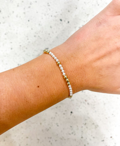 Worthy Pattern 3mm Bead Bracelet - Pearl