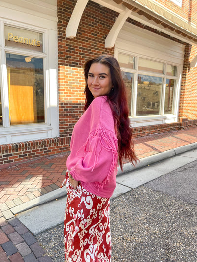 Playful Pink Fringe Sleeve Sweater