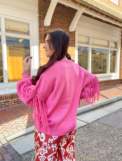 Playful Pink Fringe Sleeve Sweater