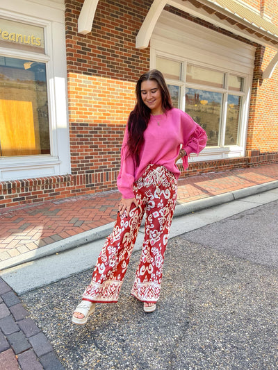 Cinnamon Spice Silk Wide Leg Pants