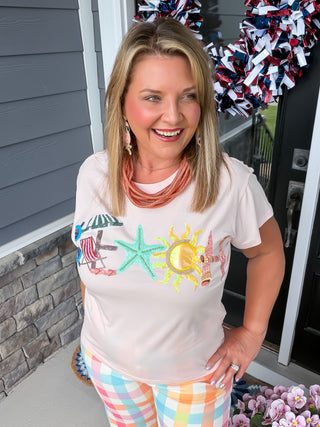 Queen Of Sparkles | Pink Sequined "Beach" Day Statement Tee