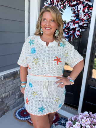 Seaside Coral Crochet Skirt Set