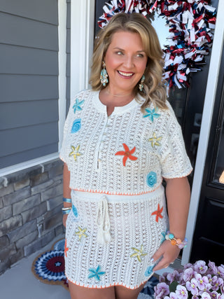 Seaside Coral Crochet Skirt Set