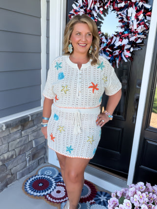 Seaside Coral Crochet Skirt Set