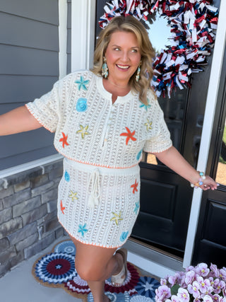 Seaside Coral Crochet Skirt Set