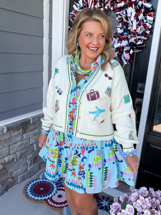 Queen Of Sparkles | Sequin "Travel Icon" Ivory Button Up Cardigan