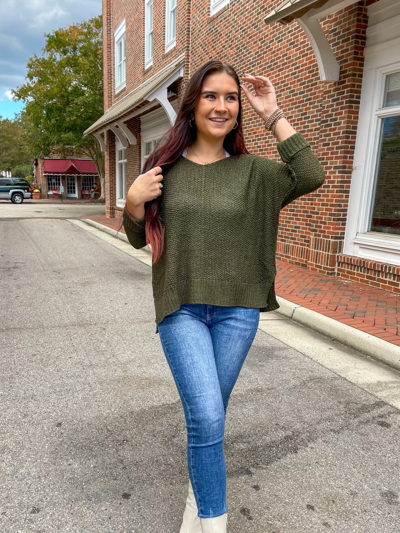 Henley Olive Knit Sweater