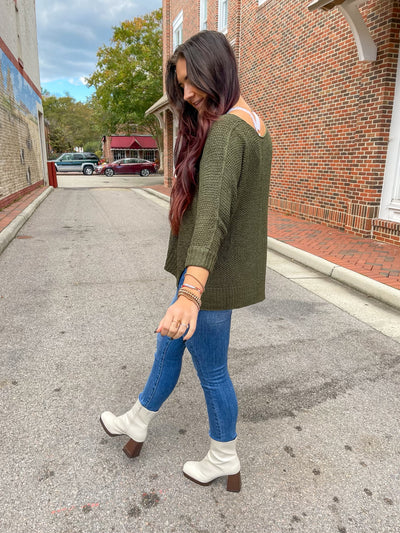 Henley Olive Knit Sweater