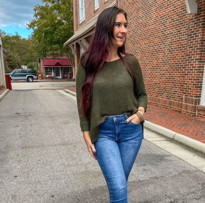 Henley Olive Knit Sweater