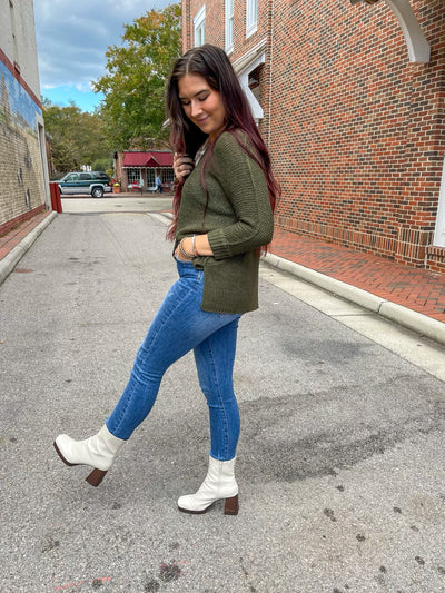 Henley Olive Knit Sweater