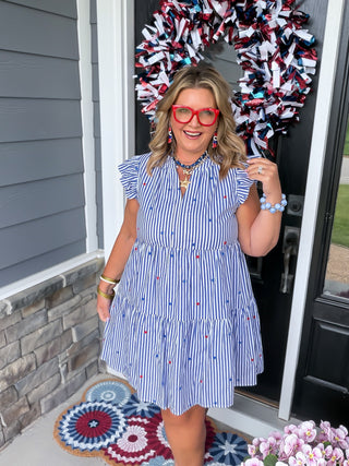 Star Embroidered Striped Mini Dress