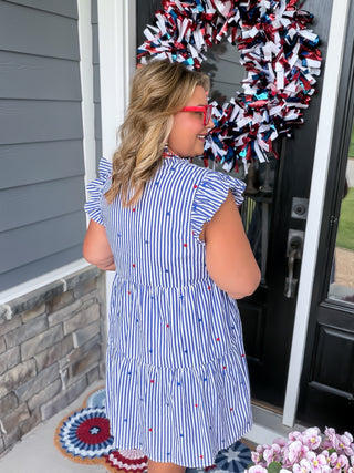 Star Embroidered Striped Mini Dress