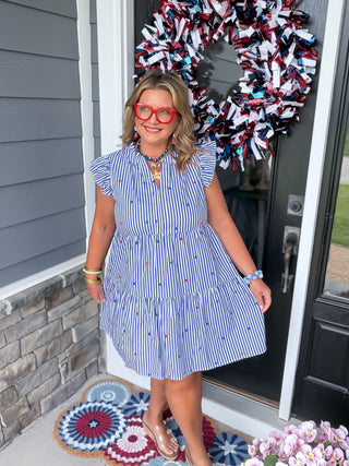 Star Embroidered Striped Mini Dress
