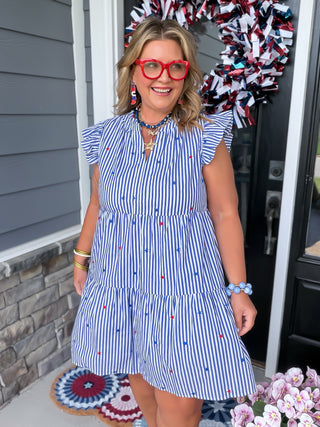 Star Embroidered Striped Mini Dress