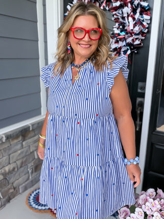 Star Embroidered Striped Mini Dress