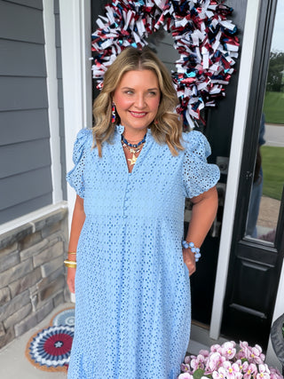 Bluebell Eyelet Lace Midi Dress