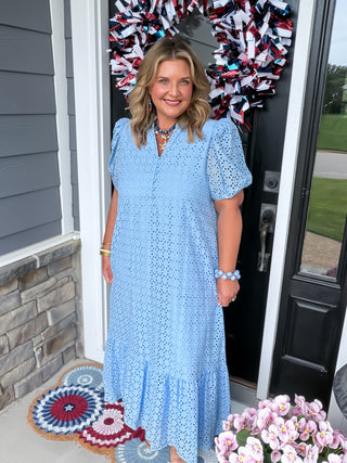 Bluebell Eyelet Lace Midi Dress