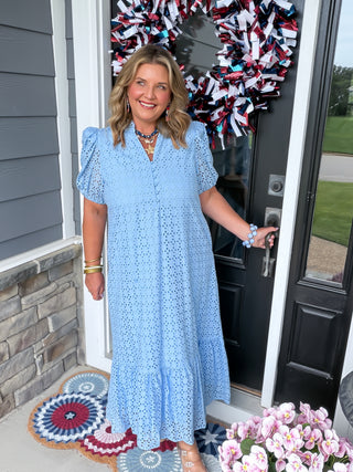 Bluebell Eyelet Lace Midi Dress