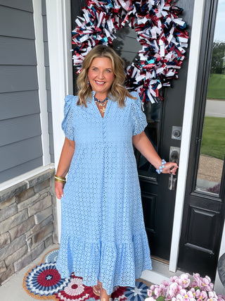 blue eyelet maxi dress