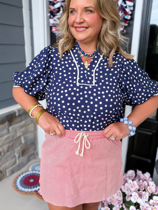 red and white striped skort