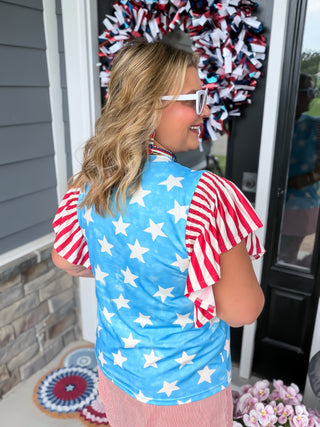 Patriotic Stars & Stripes Ruffle Sleeve Top