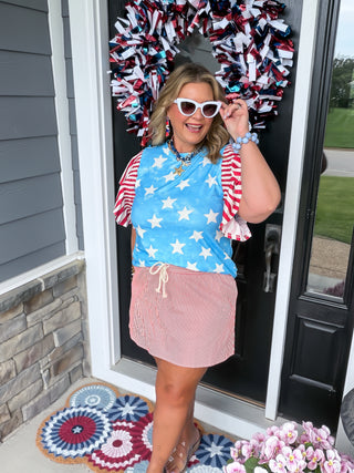 Patriotic Stars & Stripes Ruffle Sleeve Top