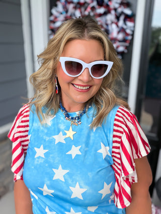 Patriotic Stars & Stripes Ruffle Sleeve Top