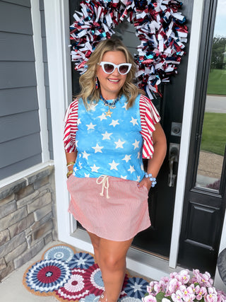 Patriotic Stars & Stripes Ruffle Sleeve Top