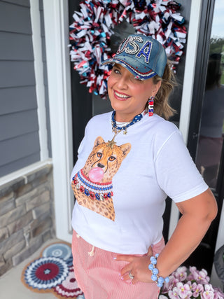 Blinged Bubble Gum Leopard Tee