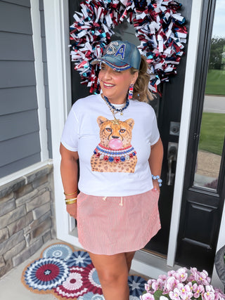 Blinged Bubble Gum Leopard Tee