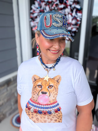 Blinged Bubble Gum Leopard Tee