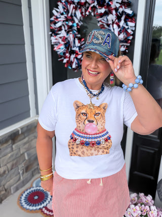 Blinged Bubble Gum Leopard Tee