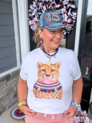 Blinged Bubble Gum Leopard Tee