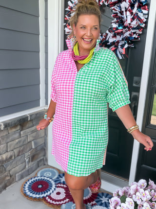 colorblock gingham print dress