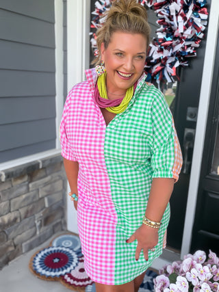 Charlotte Color Block Gingham Dress