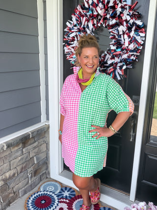 Charlotte Color Block Gingham Dress